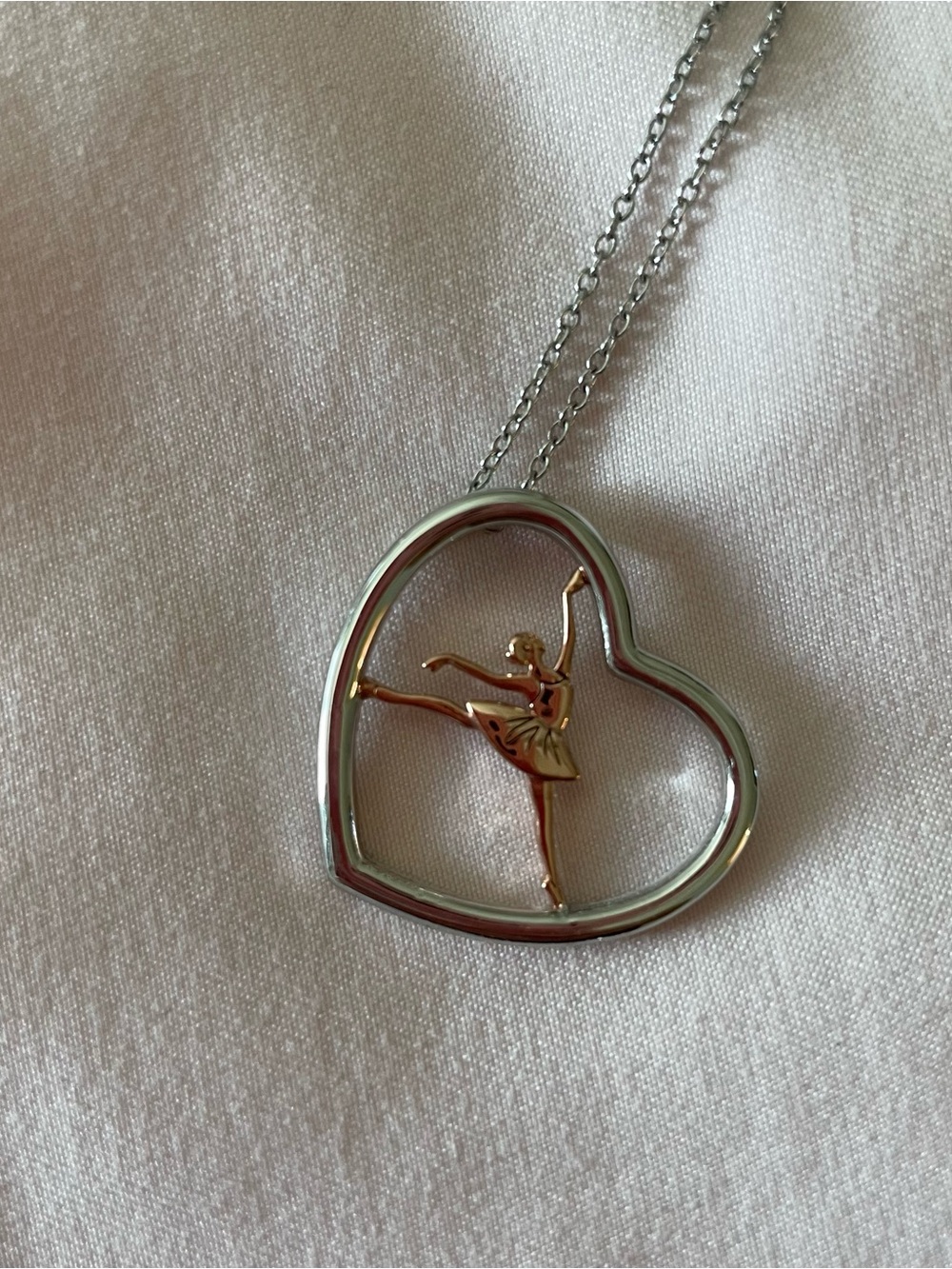 Heart Frame Ballerina Pendant Necklace - Two-Tone Silver & Rose Gold